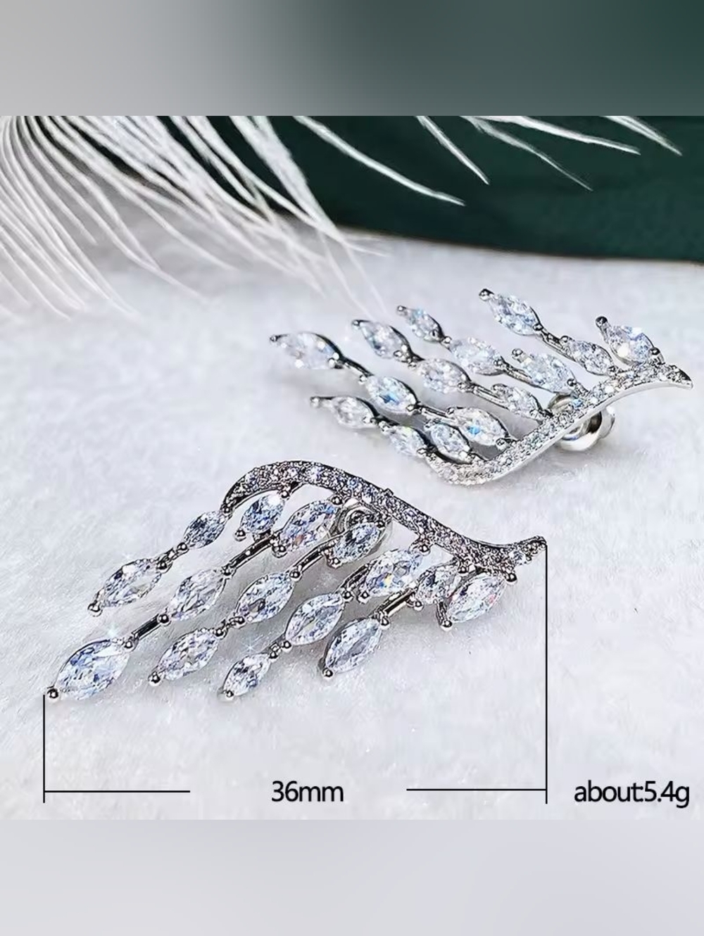 Silver Marquise Cascade Fringe Earrings - Clear - Picture 6 of 6